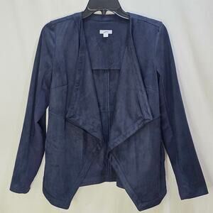 J.Jill Faux Suede Leather Open Front Waterfall Jacket Navy Blue, Size X-Small